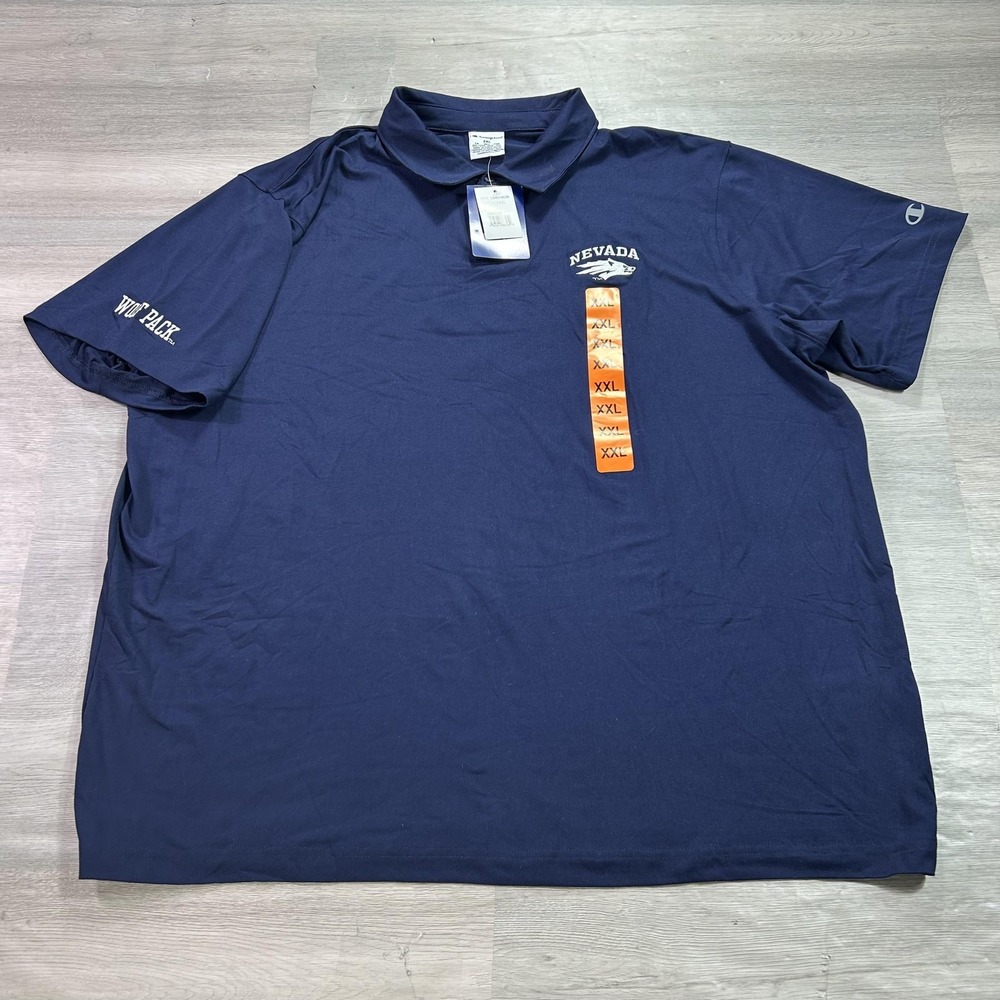 NEW Nevada Wolf Pack Polo Shirt Mens 2XL‎ Blue NCAA Football Champion Stretch